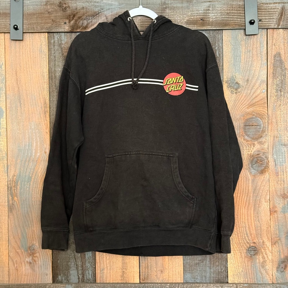 Santa Cruz Skateboards Dot Logo Hoodie Black Pullover Racing Stripe Mens XL